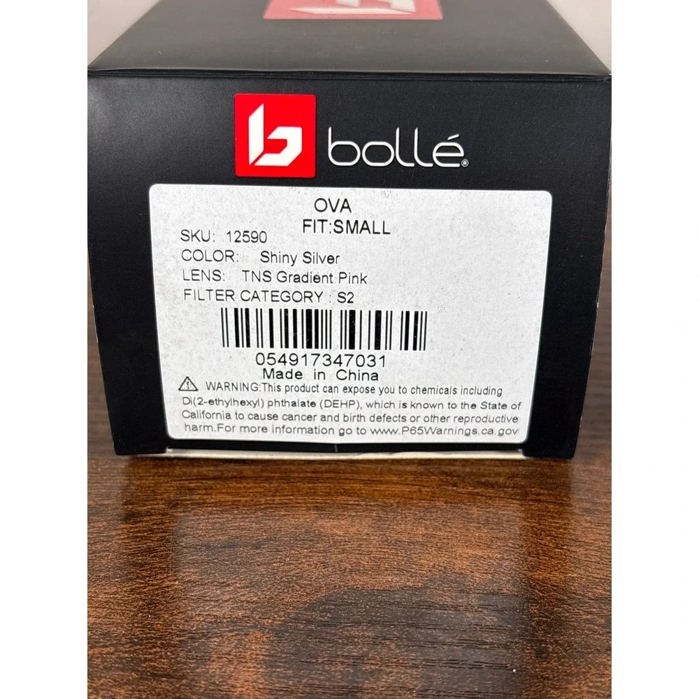 Bolle OVA 12590 Sunglasses Shiny Silver‎ TNS Gradient Pink Lens Mens Small Round